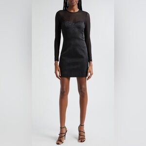 Alice + Olivia Takako Mesh Long Sleeve Minidress